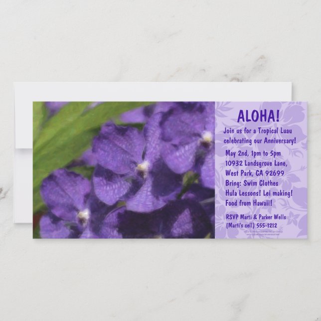 Hawaiiansk Blommigt Luau-inbjudan (Framsida)