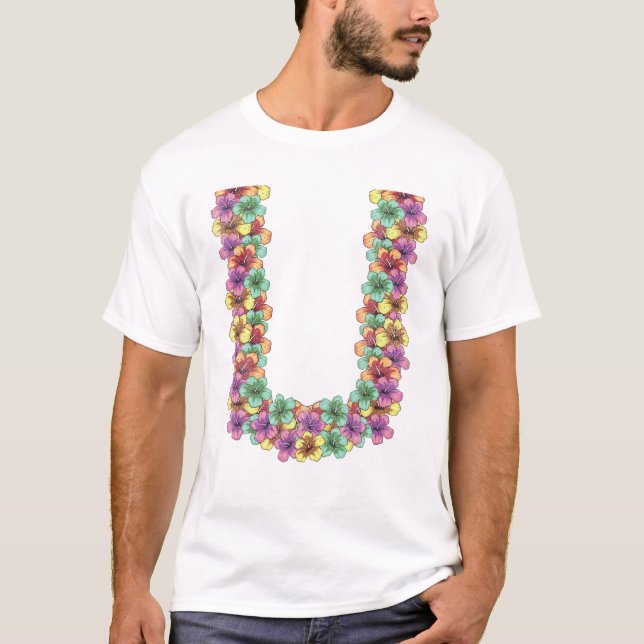 Hawaiiansk blomsterkedja tropisk t shirt (Framsida)