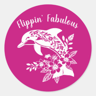 Hawaiiansk delfin Flippin Fabulous-Rosa Runt Klistermärke