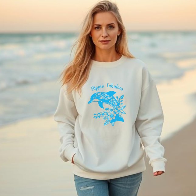Hawaiiansk delfinflippin’ Fabulous Light Blue T Shirt (Hawaiian Dolphin Tropical Flowers, Fisherman Trending Fashion, Islander, Summer, Beach, Woman)
