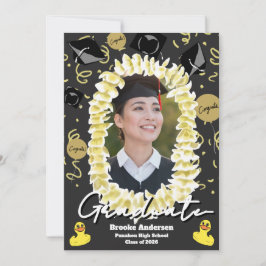 Hawaiiansk examensplumeria lei-konfetti-foto kort