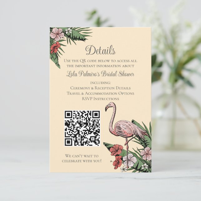 Hawaiiansk Flamingo Bröllopsdusch Webbplats QR-kod Tilläggskort (Stående Fram)