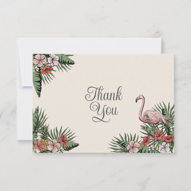 Hawaiiansk Flamingo & Hibiskus Elfenbensvit Tacksa Tack Kort (Framsida)