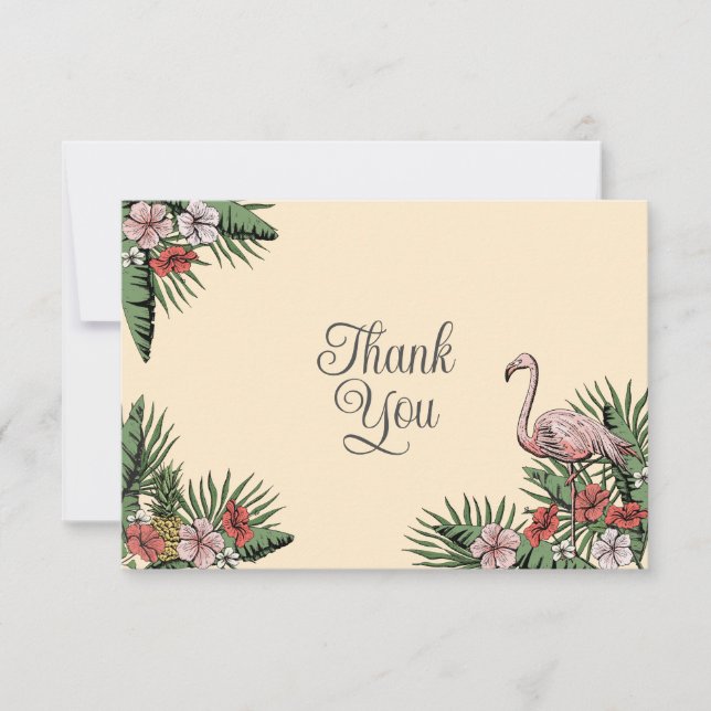 Hawaiiansk Flamingo & Hibiskus Gul Tacksam Tack Kort (Framsida)
