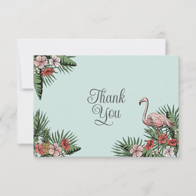 Hawaiiansk Flamingo & Hibiskus Turkos Tack Kort (Framsida)