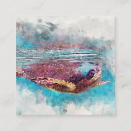Hawaiiansk Grönt Sea Turtle Watercolor Painting Fyrkantigt Visitkort