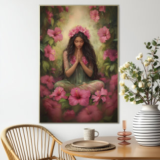 Hawaiiansk gudinna Laka Rosa Hibiskus Skog Konst Poster