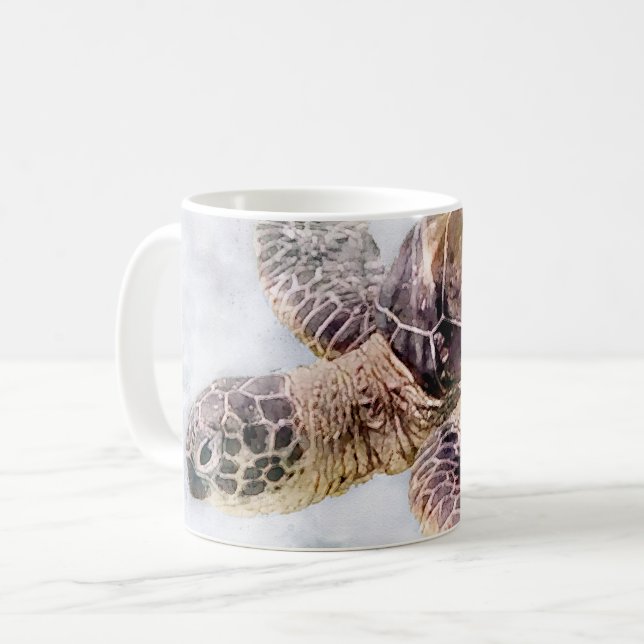 Hawaiiansk havssköldpadda Realistisk vattenfärg Kaffemugg (Framsida vänster)