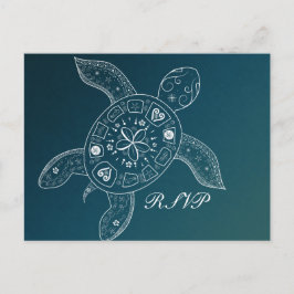 Hawaiiansk havssköldpadda vit teal strandbröllop R Inbjudan Vykort