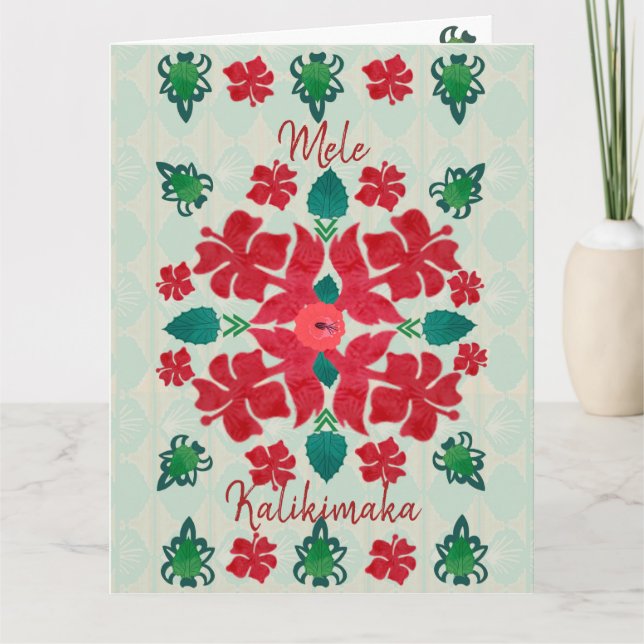 Hawaiiansk Hibiskus Jul Quilt Mönster  Kort (Framsida)