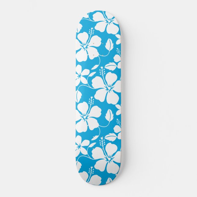 Hawaiiansk Hula (Hibiscus) Blå Mini Skateboard Bräda 18,5 Cm (Framsida)