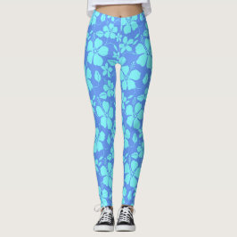 Hawaiiansk hula (Hibiscus) periwinkle turkos Leggings