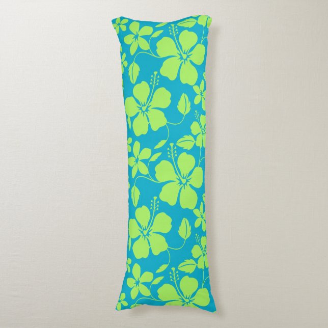 Hawaiiansk Hula (HIBISCUS) TEAL LIME Kroppskudde (Framsidan Vertikal)