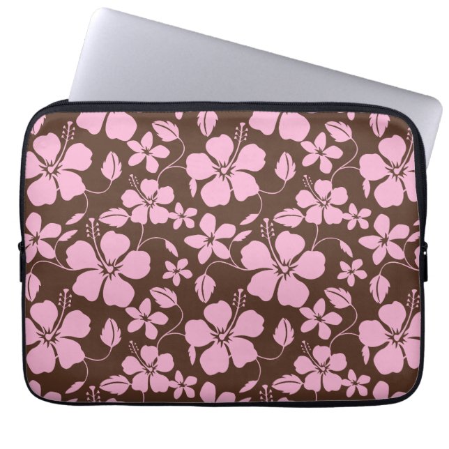 HAWAIIANSK HULA (HIBISKUS) BRUN/ROSA LAPTOP FODRAL (Framsidan)