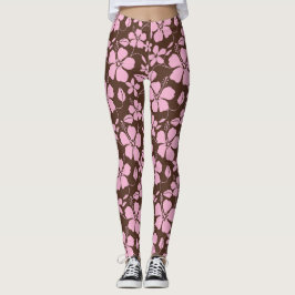 Hawaiiansk hula (Hibiskus) brun rosa Leggings