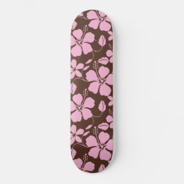 Hawaiiansk Hula (Hibiskus) BRUN/ROSA Mini Skateboard Bräda 18,5 Cm
