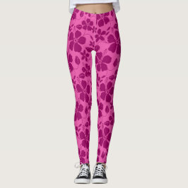 Hawaiiansk Hula (Hibiskus) Burgundervin Leggings