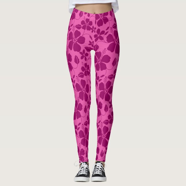 Hawaiiansk Hula (Hibiskus) Burgundervin Leggings (Framsida)