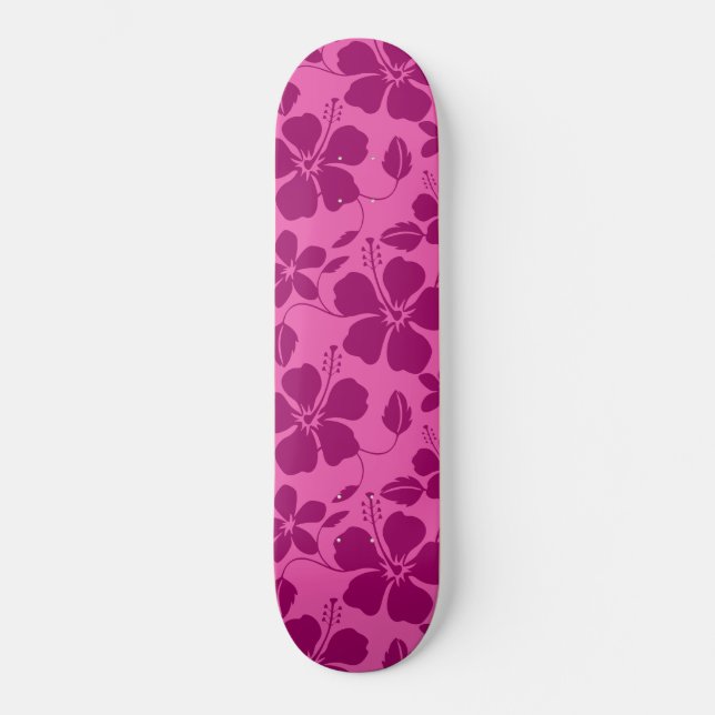 Hawaiiansk Hula (Hibiskus) Burgundervin Mini Skateboard Bräda 18,5 Cm (Framsida)