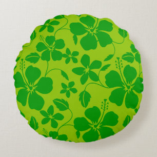 Hawaiiansk hula (hibiskus) citron-lime rund kudde