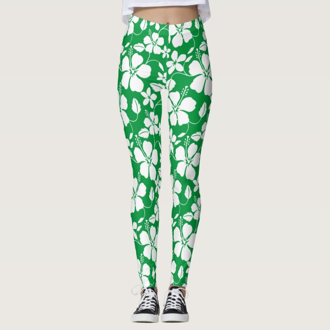 Hawaiiansk Hula (Hibiskus) GRÖN Leggings (Framsida)