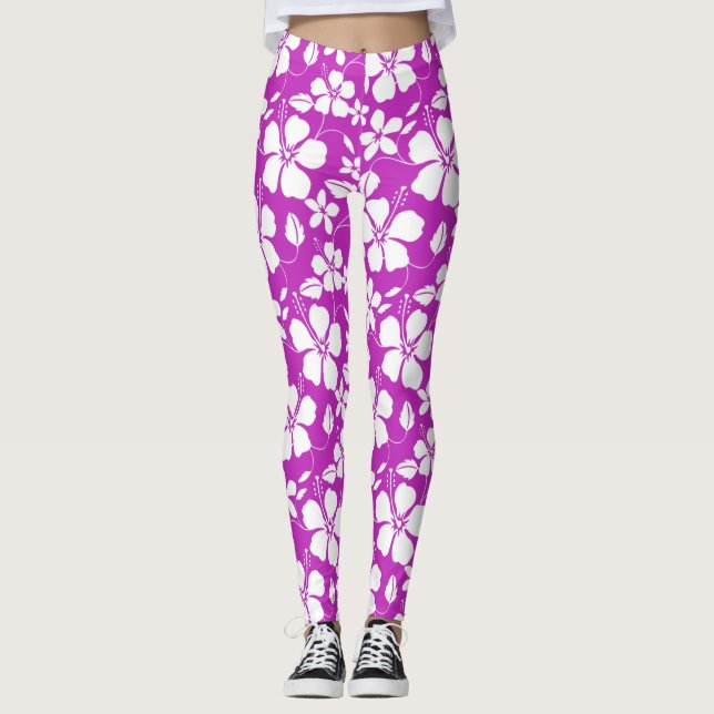 Hawaiiansk Hula (Hibiskus) Hallon Leggings (Framsida)