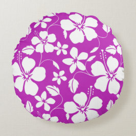 Hawaiiansk hula (hibiskus) hallon rund kudde