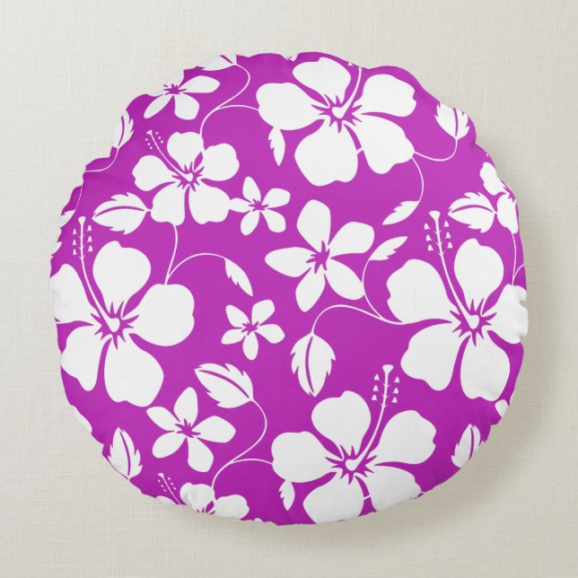 Hawaiiansk hula (hibiskus) hallon rund kudde (Framsidan)