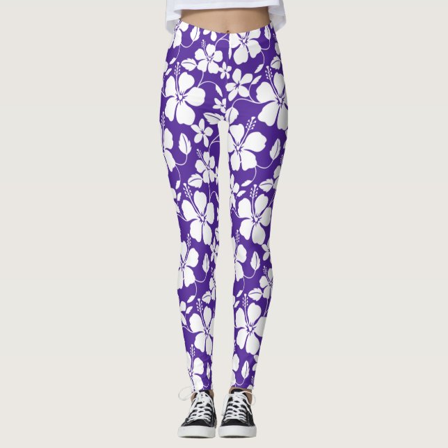 Hawaiiansk hula (Hibiskus) lila Leggings (Framsida)