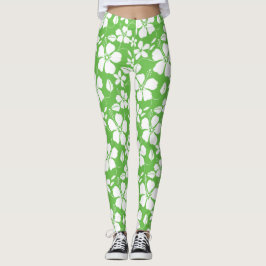 Hawaiiansk Hula (Hibiskus) Lime Leggings
