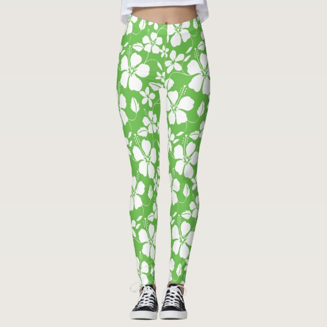 Hawaiiansk Hula (Hibiskus) Lime Leggings (Framsida)