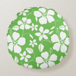 Hawaiiansk Hula (Hibiskus) Lime Rund Kudde
