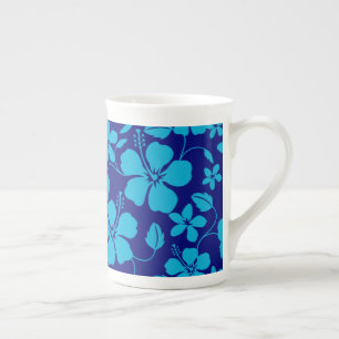 Hawaiiansk Hula (Hibiskus) MÖRK/LJUSBLÅ Benporslin Mugg