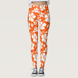 Hawaiiansk hula (Hibiskus) orange Leggings