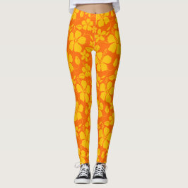 Hawaiiansk Hula (Hibiskus) Orange Mix Leggings