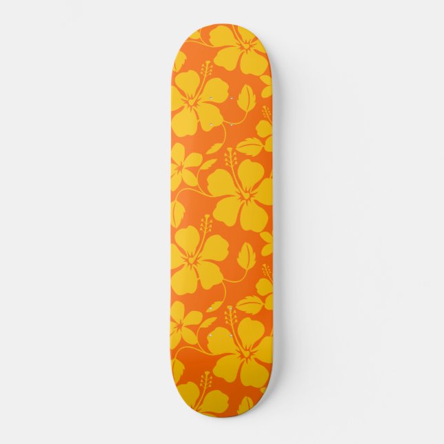 Hawaiiansk Hula (Hibiskus) Orange Mix Mini Skateboard Bräda 18,5 Cm (Framsida)