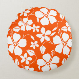 Hawaiiansk hula (hibiskus) orange rund kudde