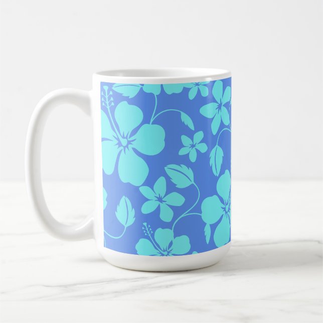 Hawaiiansk Hula (Hibiskus) Periwinkle/Teal Kaffemugg (Vänster)