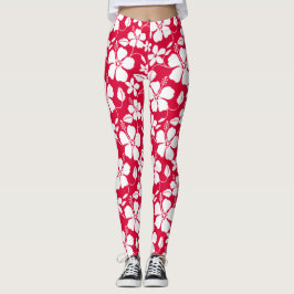 Hawaiiansk hula (hibiskus) röd leggings