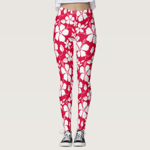 Hawaiiansk hula (hibiskus) röd leggings