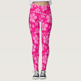 Hawaiiansk Hula (Hibiskus) Rosa Guava Leggings