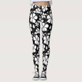 Hawaiiansk Hula (Hibiskus) Svart Leggings