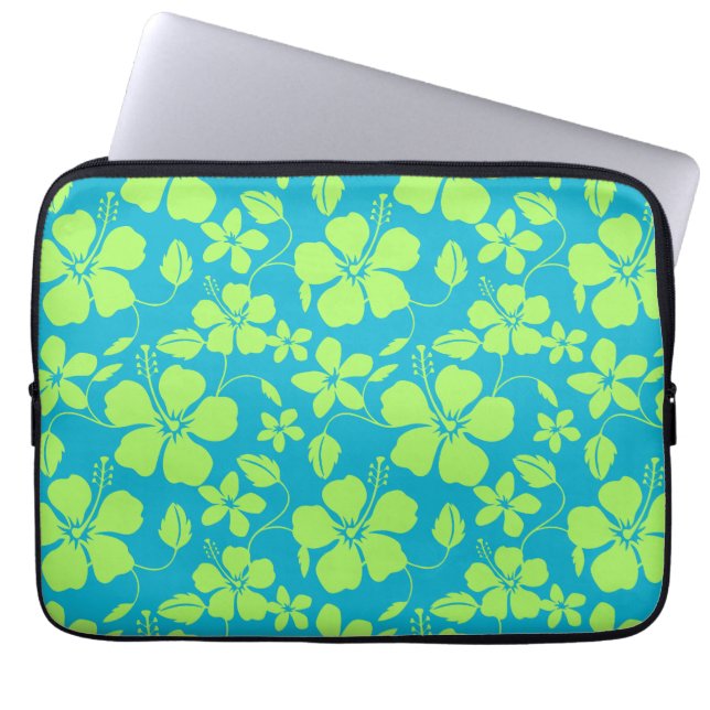 Hawaiiansk Hula (Hibiskus) Teal Lime Laptop Fodral (Framsidan)