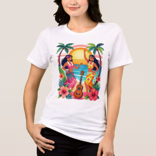Hawaiiansk Hula Solnedgång Strand Tropisk Dans Kon T Shirt
