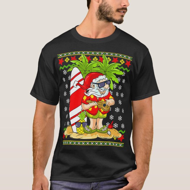 Hawaiiansk jul i juli Mele Kalikimaka Santa C T Shirt (Framsida)