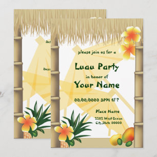 Hawaiiansk Luau Tiki-hytt Tropisk Partynodning Inbjudningar