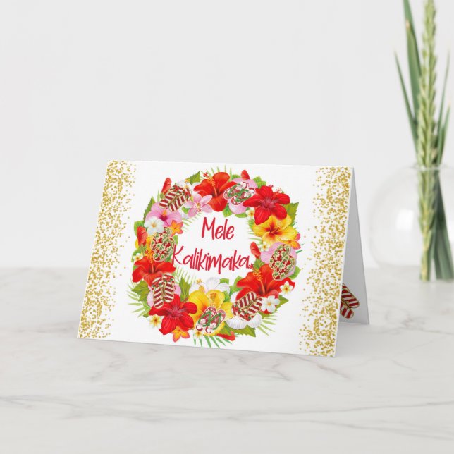 Hawaiiansk Mele Kalikimaka julkrans  Kort (Framsida)