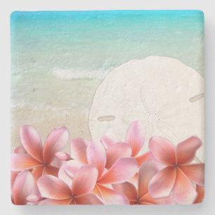Hawaiiansk Plumeria och Sanddollar Stenkoppunderlä Stenunderlägg