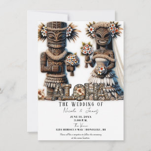 Hawaiiansk polynesiskt Tiki-brud och -brudgum på b Inbjudningar