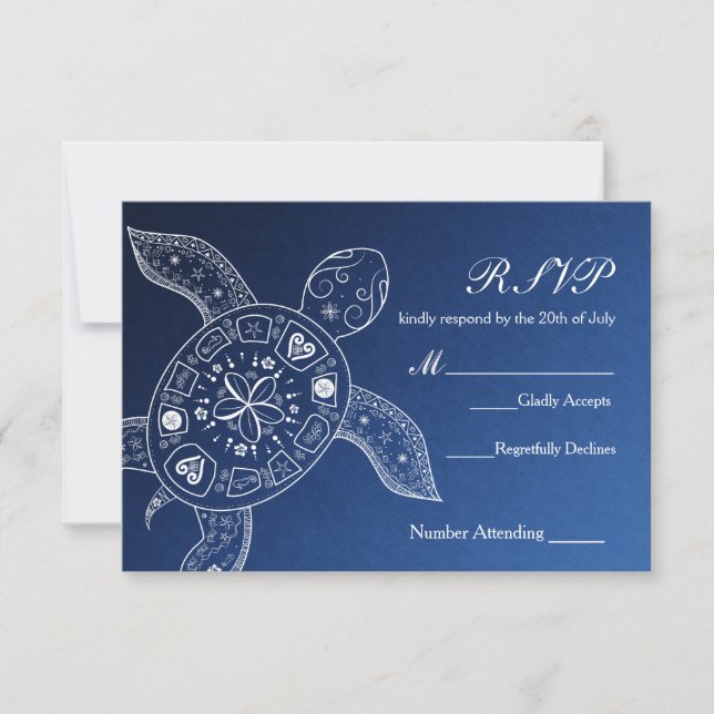 Hawaiiansk Sea Turtle White Blue Beach WedOSA OSA Kort (Framsida)